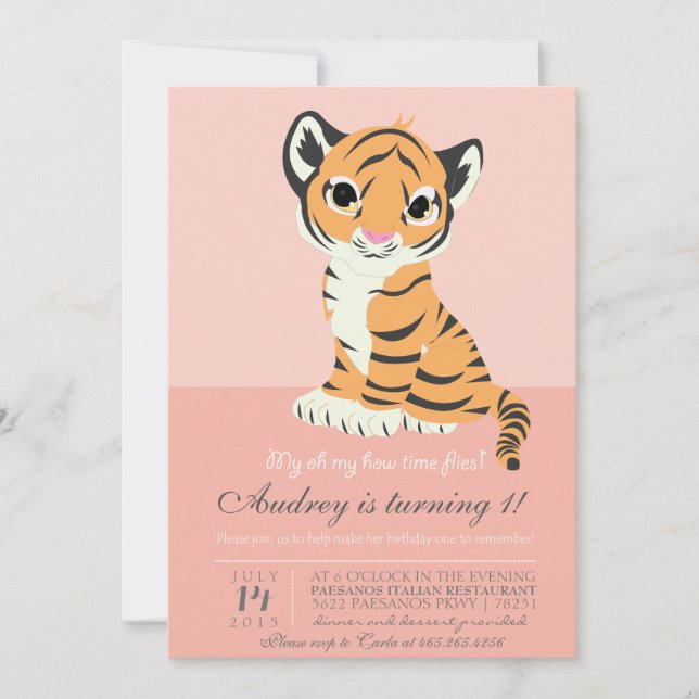 Invitación rosa del tigre Naranja moderno (Anverso)