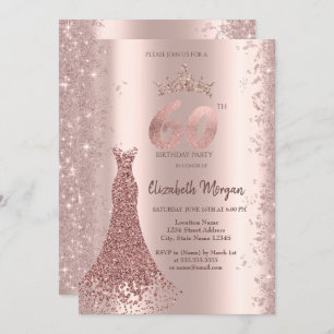 Invitación Rosa del vestido de diamante Purpurina de oro Polv