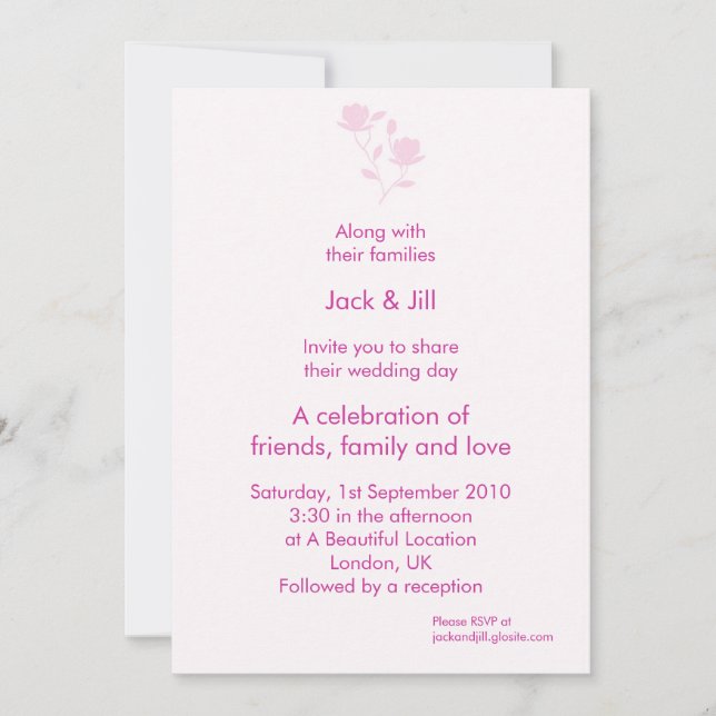Invitación Rosa delicada (rosa) 5x7 (Anverso)