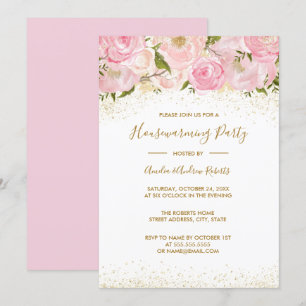 Invitación Rosa destello de oro rosa Fiesta de inauguración