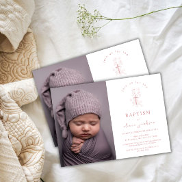 Invitación Rosa desvencijado Cruz de Flores Christening Foto