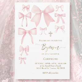 Invitación rosa dobla fondo blanco niña bebé Bautismo