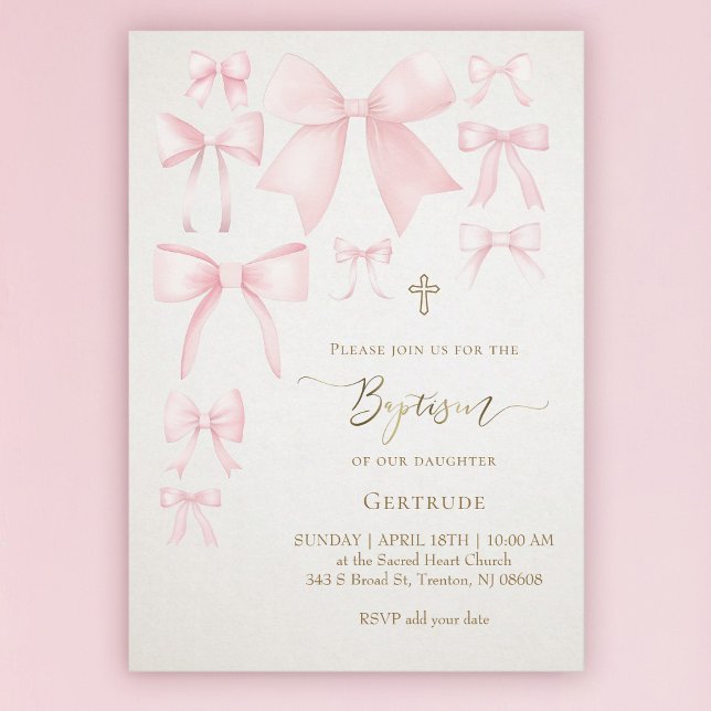 Invitación rosa dobla fondo marfil bebé Baptismo (Subido por el creador)