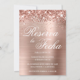 Invitación Rosa Dorada Brillante con Holograma Foto Reserva l