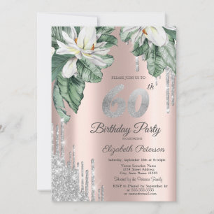 Invitación Rosa Dorada con Drips de Purpurina de Magnolia Pla
