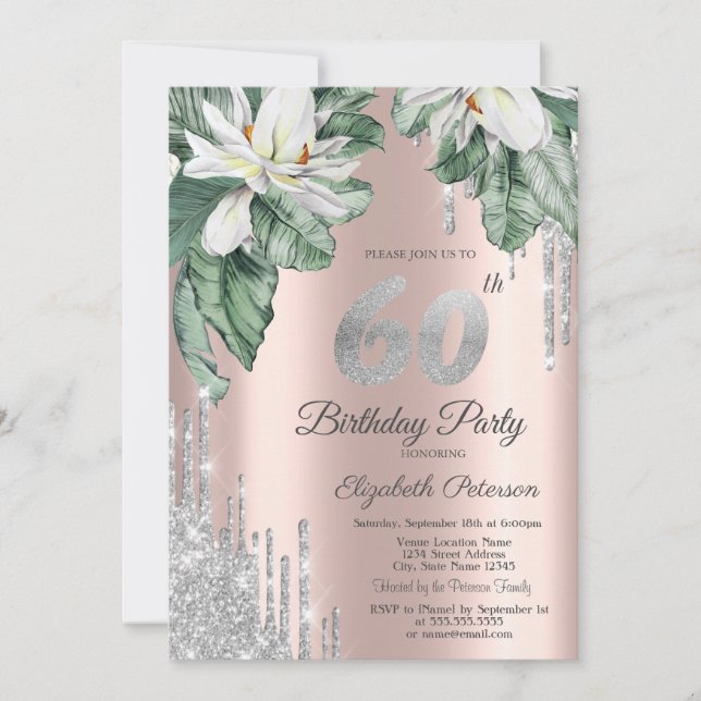 Invitación Rosa Dorada con Drips de Purpurina de Magnolia Pla (Anverso)