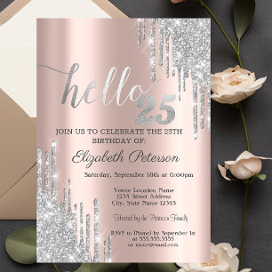 Invitación Rosa Dorada Cumpleaños 25 con Brillo de Plata