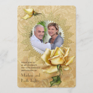Invitación Rosa Dorada Damasco 50 Aniversario de Boda