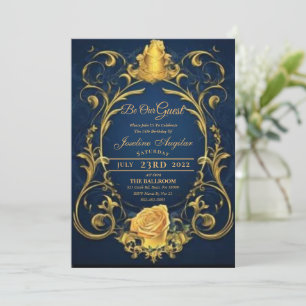 Invitación Rosa dorada de la Bella y la Bestia Sweet 16 