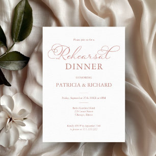Invitación Rosa Dorada Delicada Cena de Ensayo con Letra Scri