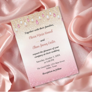 Invitación rosa dorada glam chic Glitter marco dorado boda