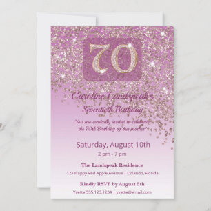Invitación Rosa dorada Glitter Cumpleaños 70 años con Estilo