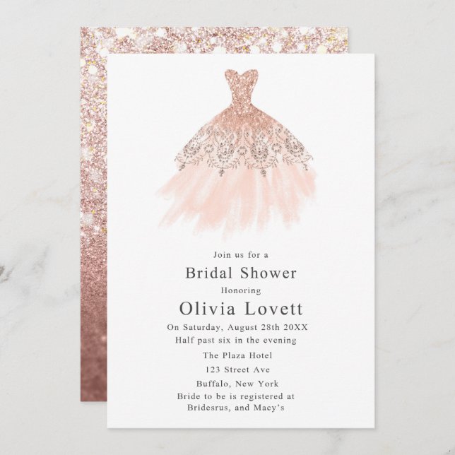 Invitación Rosa Dorada Noviaria Vestida Ducha Nodal (Anverso / Reverso)