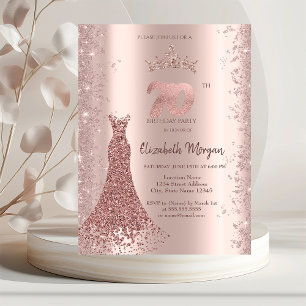 Invitación Rosa Dorada Polvo de Brillo para Vestido de Diaman