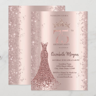Invitación Rosa Dorada Purpurina de Vestido de Diamante Cumpl