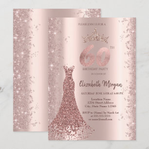 Invitación Rosa Dorada Purpurina de Vestido de Diamante Cumpl