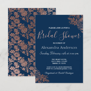 Invitación Rosa Dorada Rosa y ducha de novia floral azul de l