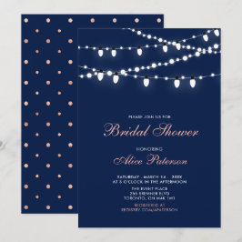 Invitación Rosa Dorado & Azul Marino | Lluvia Nupcial Moderna