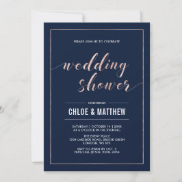 Invitación Rosa Dorado & Azul Marino | Simple Boda Moderna de