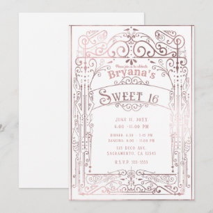 Invitación Rosa Dorado Blanco Vintage Victoriano Deco Dulces