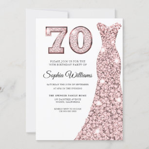 Invitación Rosa Dorado Bluish Vestir Mujeres 70 cumpleaños fi