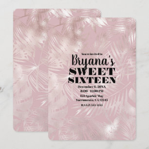 Invitación Rosa dorado Botánico Tropical Palma Dulces 16