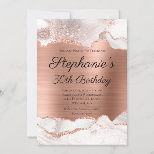 Invitación Rosa Dorado Brillante Blanco Agata Hoja 30 Cumplea