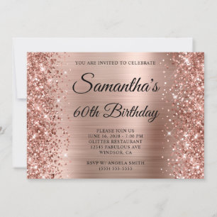 Invitación Rosa Dorado Brillante con Monograma de Cumpleaños