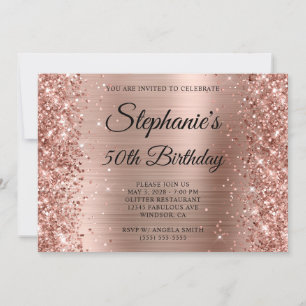 Invitación Rosa Dorado Brillante con Monograma de Cumpleaños