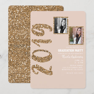 Invitación Rosa Dorado Brillante Rubor Glam 2019 Graduación F