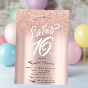 Invitación Rosa Dorado Brillo Bokeh Ombre Dulce 16