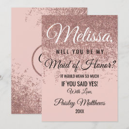 Invitación Rosa Dorado Brillo Destello Rubor Rosa Dama de Hon