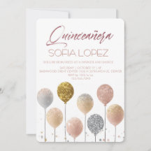 Rosa Dorado Brillo Elegante Quinceañera 