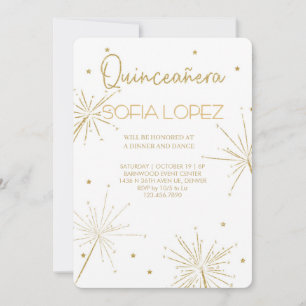 Invitación Rosa Dorado Brillo Elegante Quinceañera 