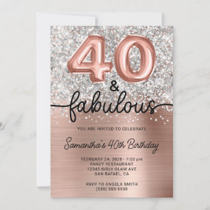 Invitación Rosa Dorado Brillo Plateado 40 y Fabuloso