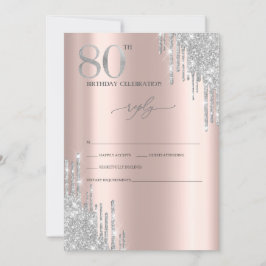 Invitación Rosa Dorado Brillo Plateado RSVP Cumpleaños 80  