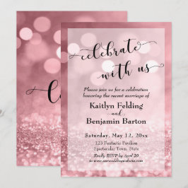 Invitación Rosa Dorado Brillo Rosa Bokeh Celebra con Nosotros
