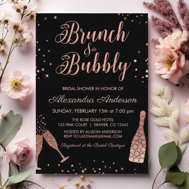 Invitación Rosa Dorado Brunch & Bubbly Bridal Shower (Subido por el creador)