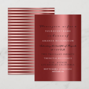 Invitación Rosa Dorado Burgundy Rayas Elegante Cumpleaños Nup