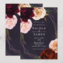 Invitación Rosa Dorado Ciruela Púrpura Moderno Floral Rústico