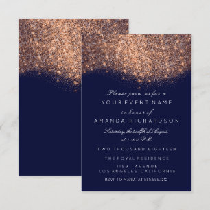 Invitación Rosa Dorado Cobre Azul Marino Blanco Elegante