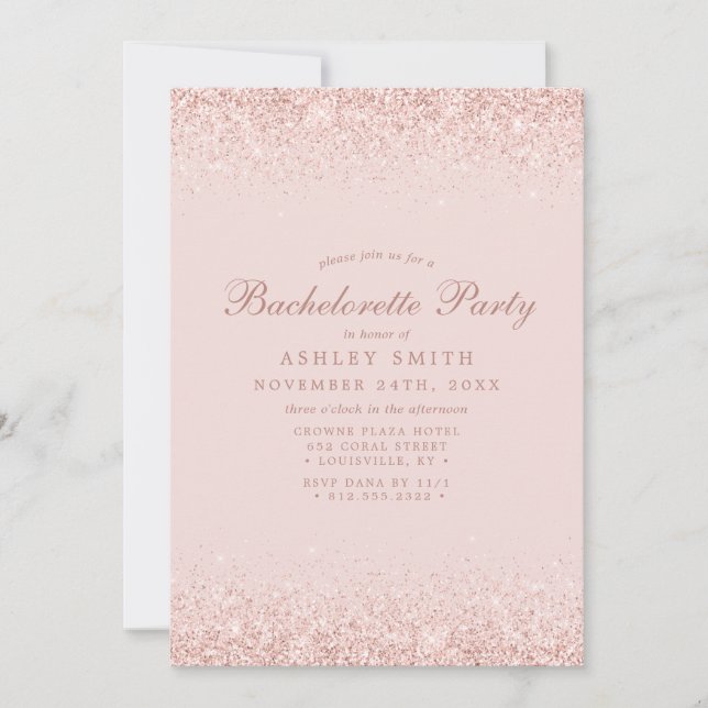 Invitación Rosa Dorado Confeti Rubor Rosa Moderno Despedida d (Anverso)