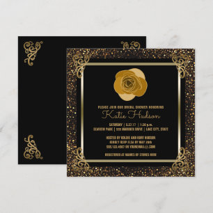 Invitación Rosa dorado ducha de novia   Purpurina de oro eleg