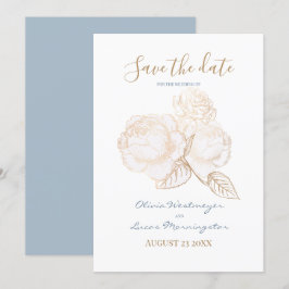 Invitación Rosa dorado Dusty Blue Ivory Salve la fecha