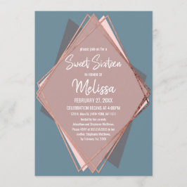 Invitación Rosa Dorado Dusty Blue Mauve Geométrico Sweet 16
