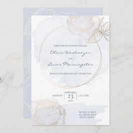 Invitación Rosa dorado Dusty Blue Watercolor Boda