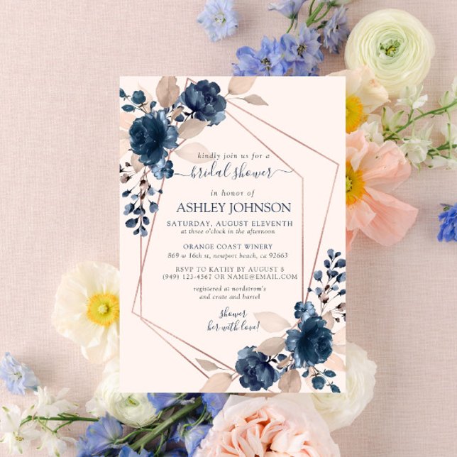 Invitación Rosa Dorado Dusty Marina Rosa Floral Bridal Shower (Subido por el creador)