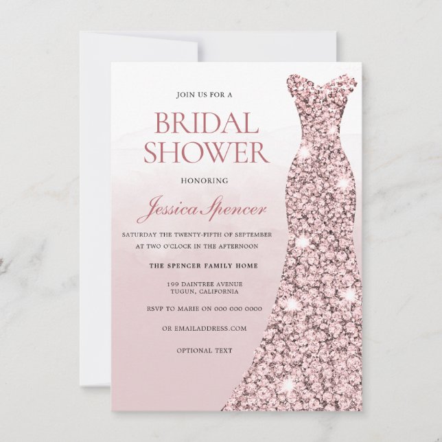 Invitación Rosa Dorado Dusty Rosa Bridal Shower (Anverso)