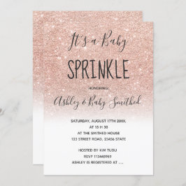 Invitación Rosa dorado falso purpurina blanco rociado de bebé