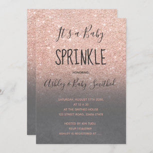 Invitación Rosa dorado falso purpurina gris rociado bebé